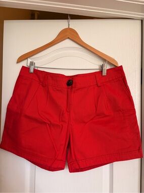 Women’s Red High-Waist Cotton Bermuda Shorts